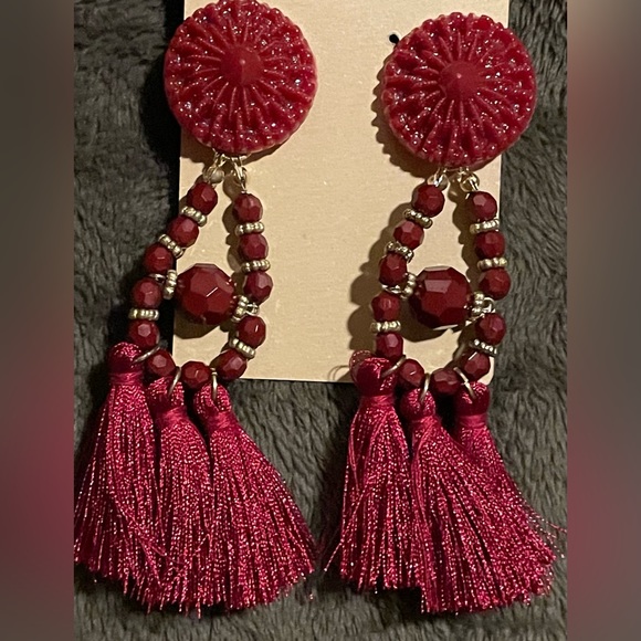 None Jewelry - Bohemian style bead and tassel earrings - NWT - red and gold 4” and lightweight